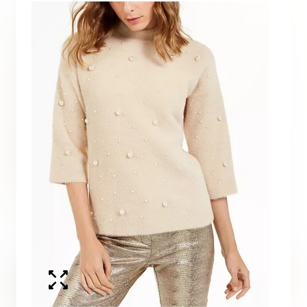 Alfani Tan And Pearl Sweater Sz L NWT